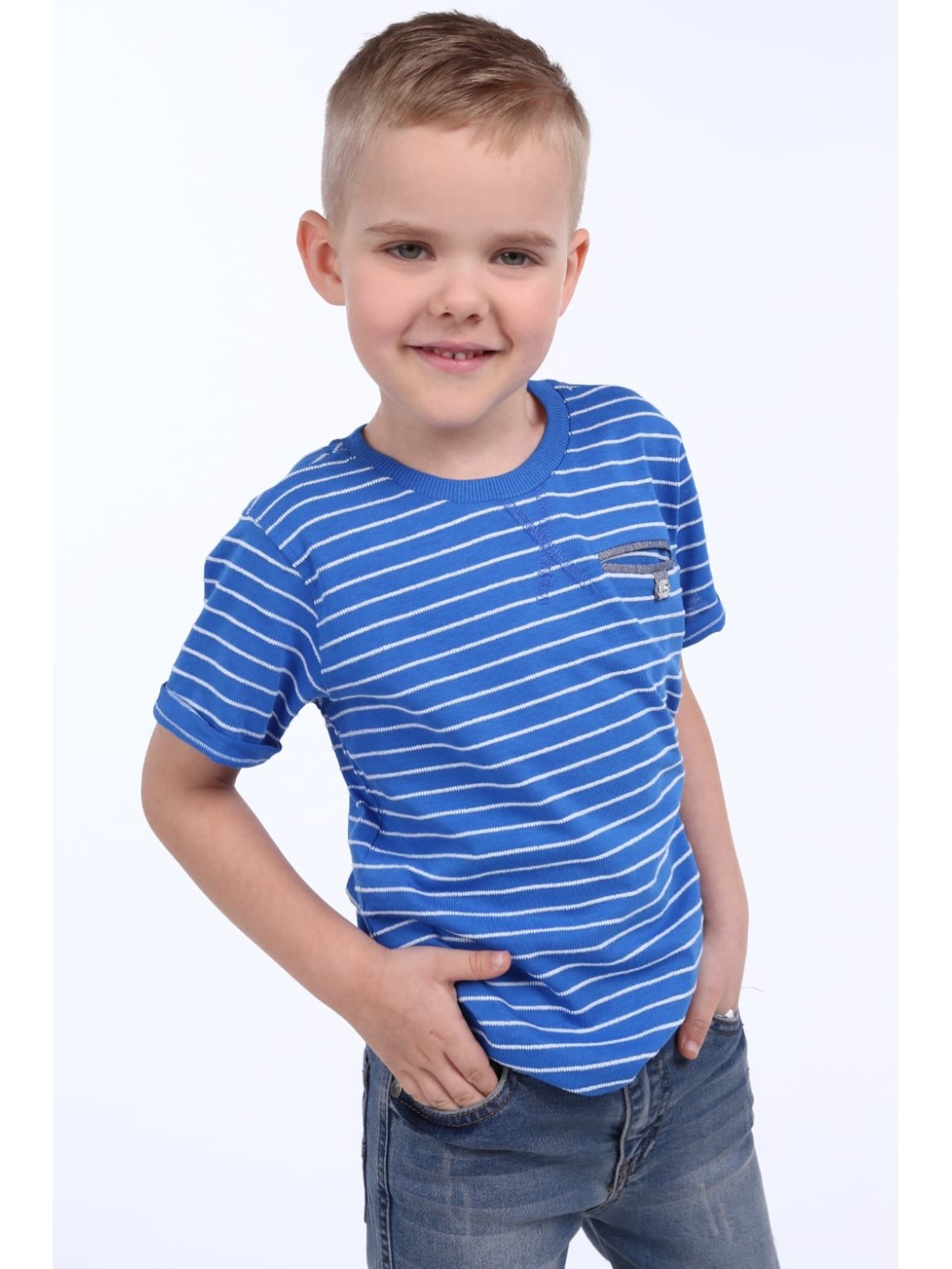 Gestreiftes T-Shirt für Jungen, Kornblumenblau NDZ4474 – Online-Shop – Boutique